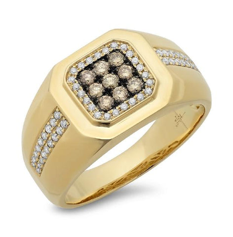 0.57 Ctw 14k Yellow Gold White And Champagne Diamond Mens Wedding Band Ring