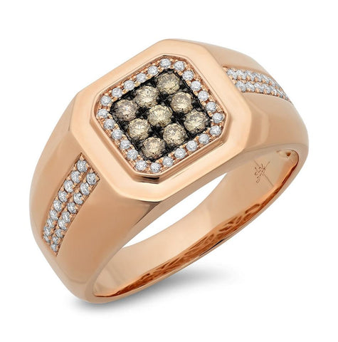 0.57 Ctw 14k Rose Gold White And Champagne Diamond Mens Wedding Band, Ring Size 9