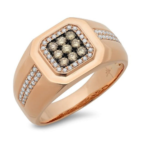 0.57 Ctw 14k Rose Gold White And Champagne Diamond Mens Wedding Band Ring