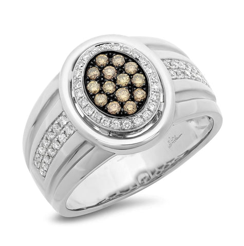 0.67 Ctw 14k White Gold White And Champagne Diamond Mens Wedding Band Ring