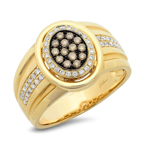0.67 Ctw 14k Yellow Gold White And Champagne Diamond Mens Wedding Band Ring