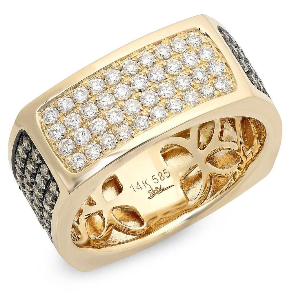 1.78 Ctw 14k Yellow Gold White And Champagne Diamond Mens Wedding Band Ring