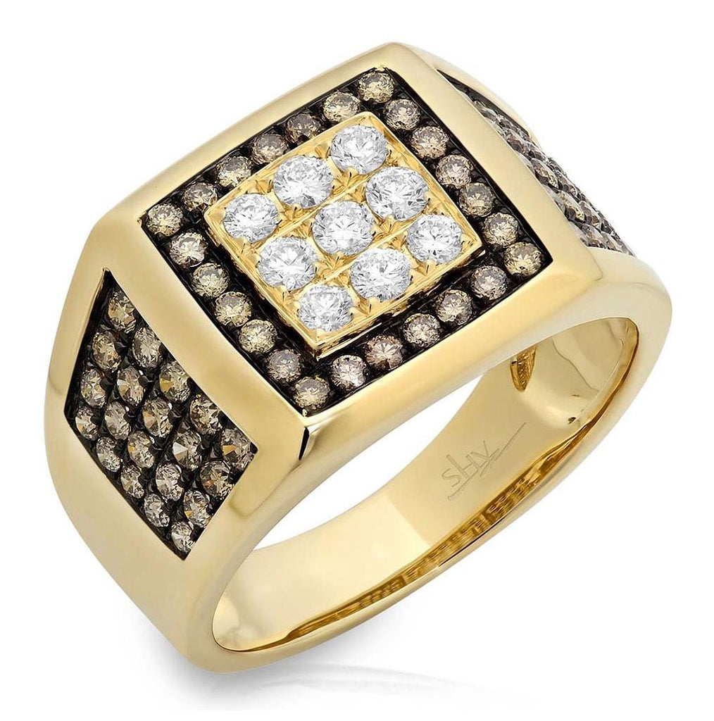 1.54 Ctw 14k Yellow Gold White And Champagne Diamond Mens Wedding Band Ring