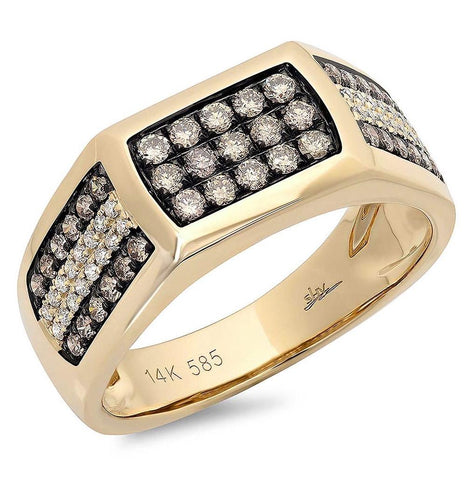 0.87 Ctw 14k Yellow Gold White And Champagne Diamond Mens Wedding Band Ring Size 7