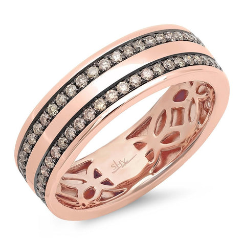 0.86 Ctw 14k Rose Gold Champagne Diamond Mens Band