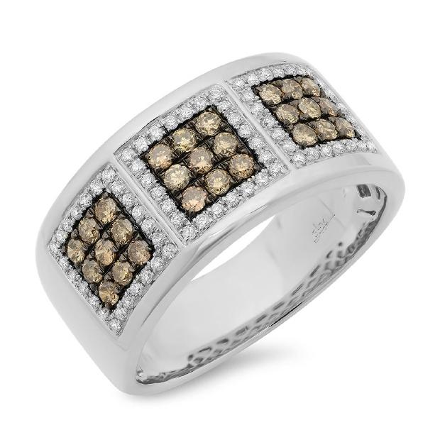 0.97 Ctw 14k White Gold White And Champagne Diamond Mens Band