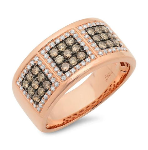 0.97 Ctw 14k Rose Gold White And Champagne Diamond Mens Band