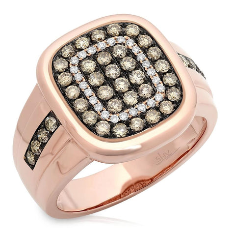 1.17 Ctw 14k Rose Gold White And Champagne Diamond Mens Wedding Band Ring