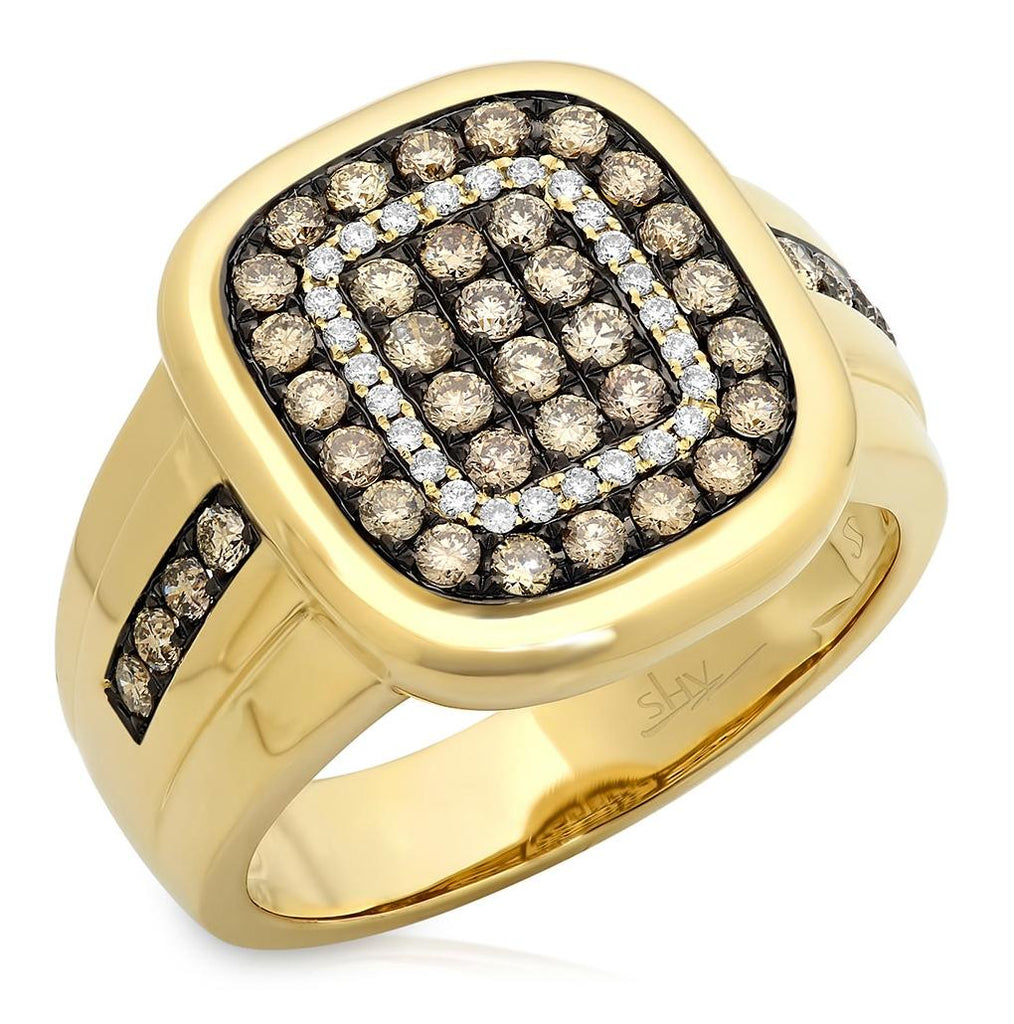 1.17 Ctw 14k Yellow Gold White And Champagne Diamond Mens Wedding Band Ring