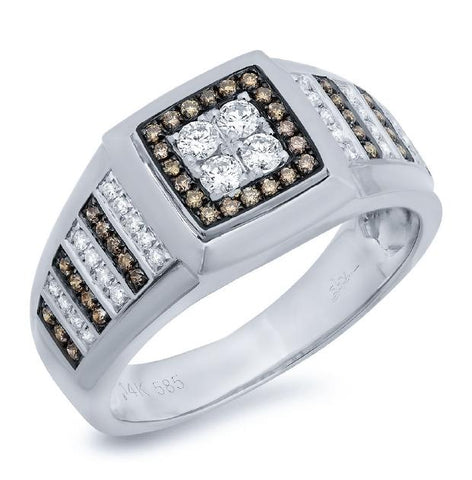 0.63 Ctw 14k White Gold White And Champagne Diamond Mens Wedding Band Ring