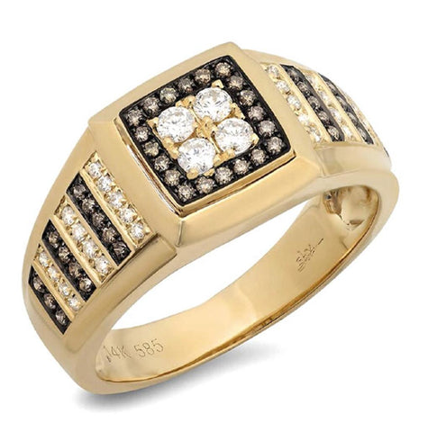 0.63 Ctw 14k Yellow Gold White And Champagne Diamond Mens Wedding Band Ring Size 8