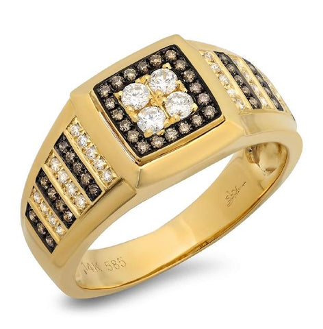 0.63 Ctw 14k Yellow Gold White And Champagne Diamond Mens Wedding Band Ring