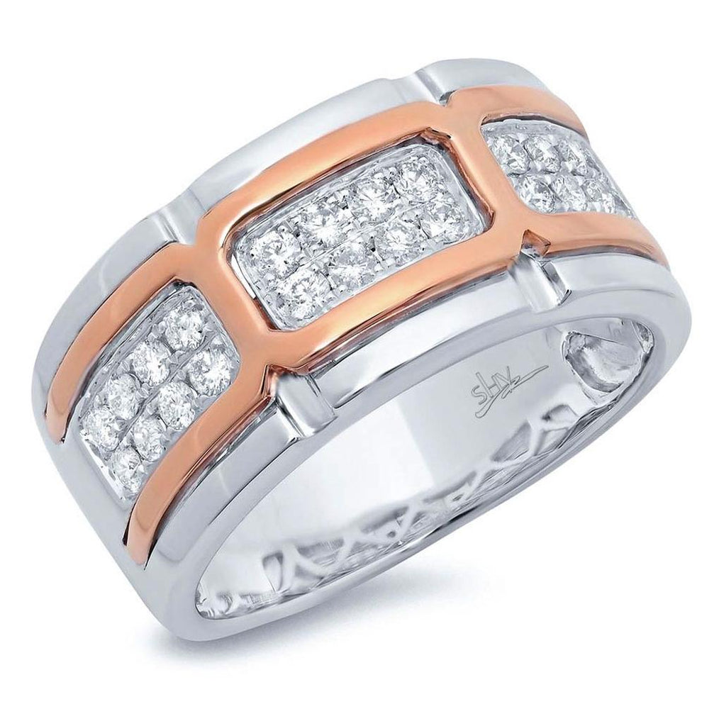 0.60 Ctw 14k Two-tone Rose Gold Diamond Mens Band