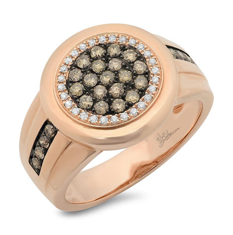0.76 Ctw 14k Rose Gold White And Champagne Diamond Mens Wedding Band Ring