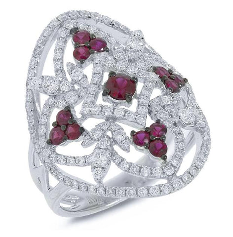 1.10 Ctw Diamond And 0.65 Ctw Ruby 14k White Gold Ring