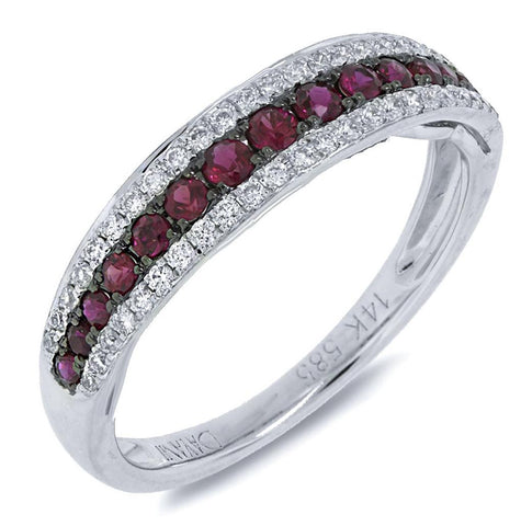 0.21 Ctw Diamond And 0.39 Ctw Ruby 14k White Gold Ring Size 6