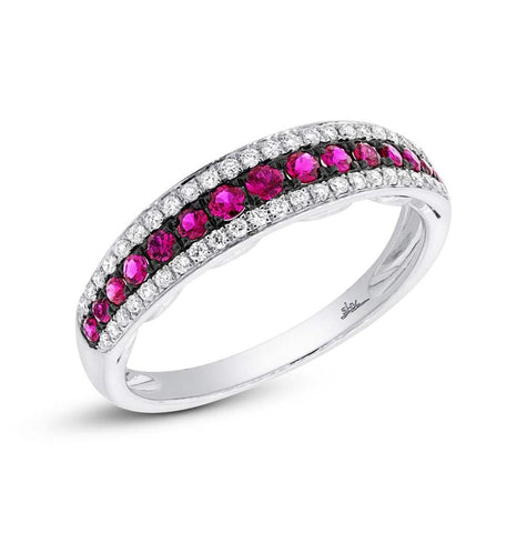 0.21 Ctw Diamond And 0.39 Ctw Ruby 14k White Gold Ring