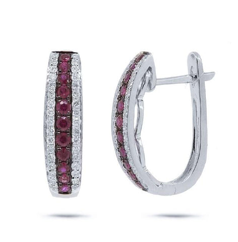 0.30 Ctw Diamond And 0.46 Ctw Ruby 14k White Gold Earring