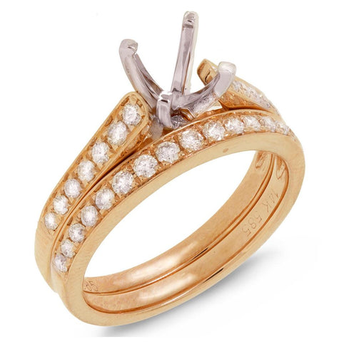 0.76 Ctw 14k Rose Gold Diamond Semi-mount Ring 2-pc