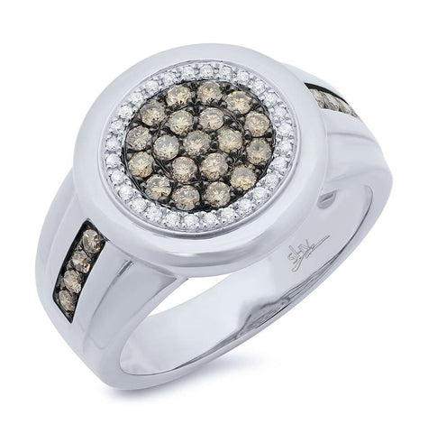 0.76 Ctw 14k White Gold White And Champagne Diamond Mens Wedding Band Ring