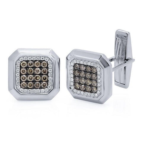 1.08 Ctw 14k White Gold White And Champagne Diamond Cuff Links