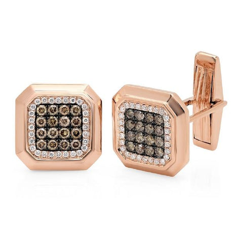 1.08 Ctw 14k Rose Gold White And Champagne Diamond Cuff Links