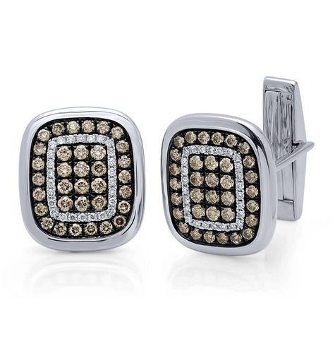 1.45 Ctw 14k White Gold White And Champagne Diamond Cuff Links