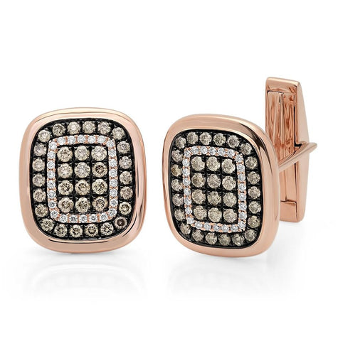 1.45 Ctw 14k Rose Gold White And Champagne Diamond Cuff Links