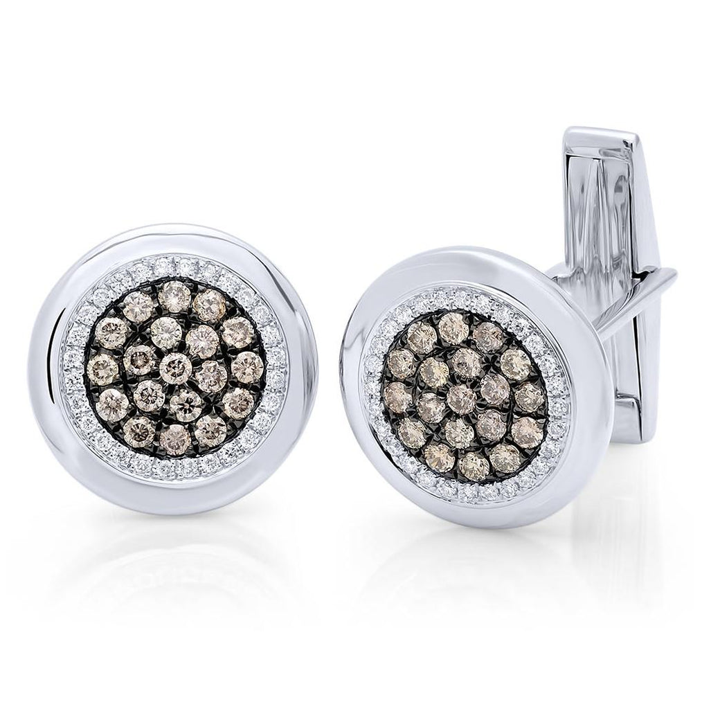 1.00 Ctw 14k White Gold White And Champagne Diamond Cuff Links