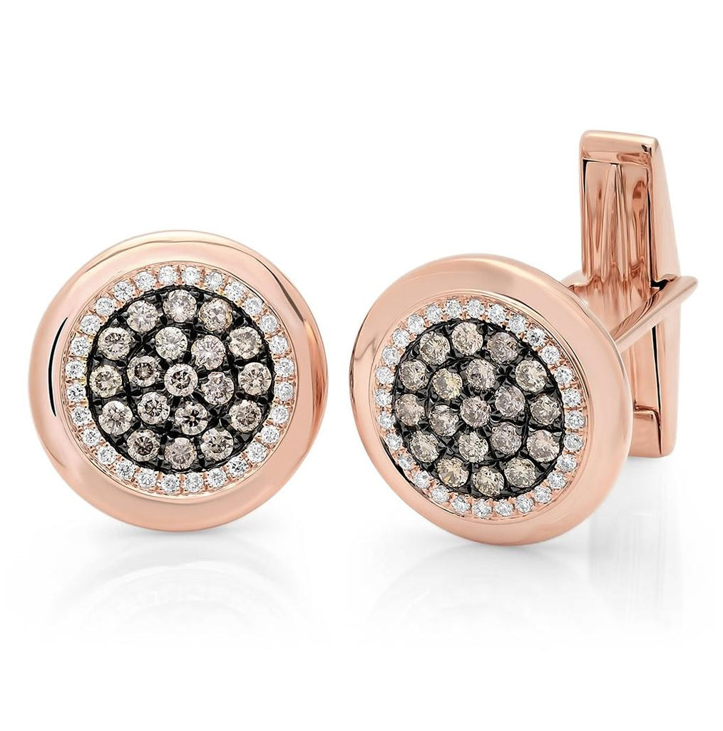 1.00 Ctw 14k Rose Gold White And Champagne Diamond Cuff Links