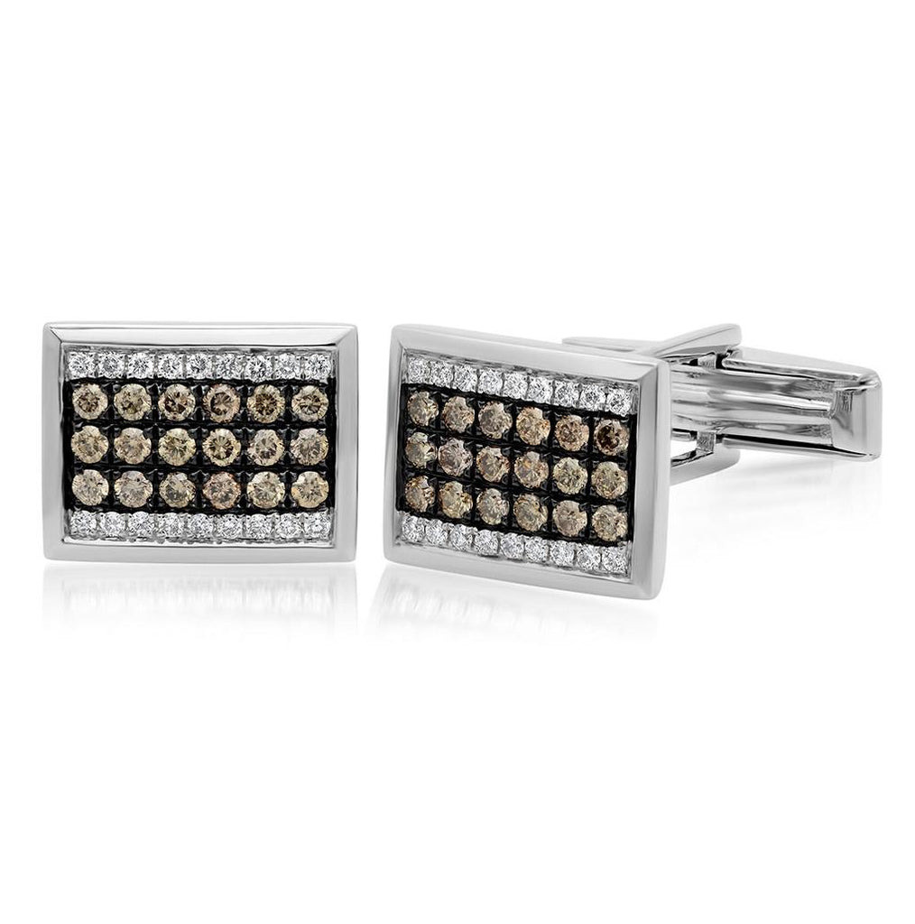 1.13 Ctw 14k White Gold White And Champagne Diamond Cuff Links