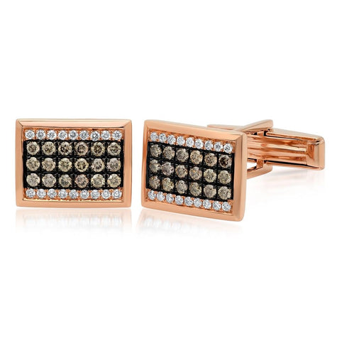 1.13 Ctw 14k Rose Gold White And Champagne Diamond Cuff Links