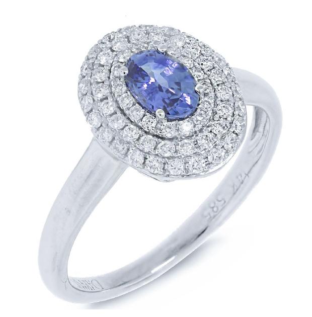 0.36 Ctw Diamond And 0.55 Ctw Blue Sapphire 14k White Gold Ring