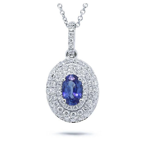 0.38 Ctw Diamond And 0.54 Ctw Blue Sapphire 14k White Gold Pendant Necklace With 18 Inch Chain