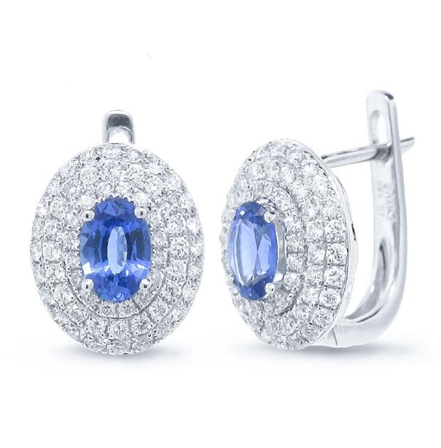 0.70 Ctw Diamond And 1.04 Ctw Blue Sapphire 14k White Gold Earring