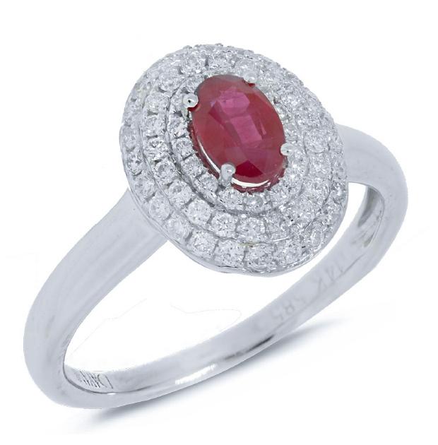 0.36 Ctw Diamond And 0.49 Ctw Ruby 14k White Gold Ring