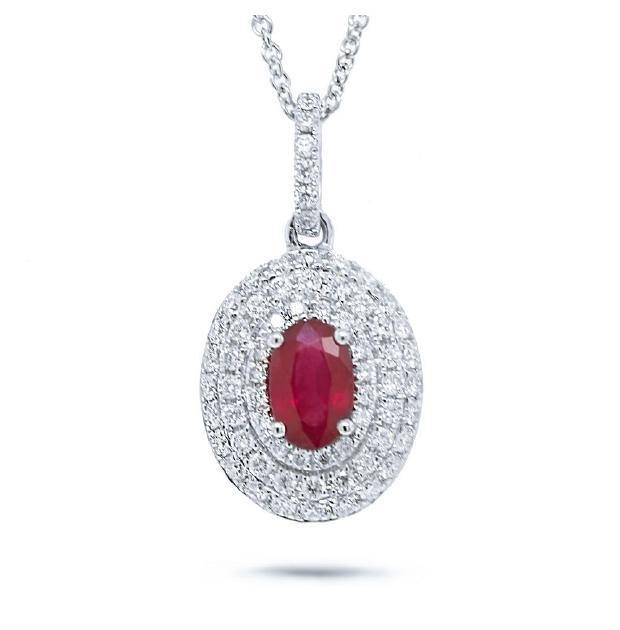 0.38 Ctw Diamond And 0.50 Ctw Ruby 14k White Gold Pendant Necklace With 18 Inch Chain