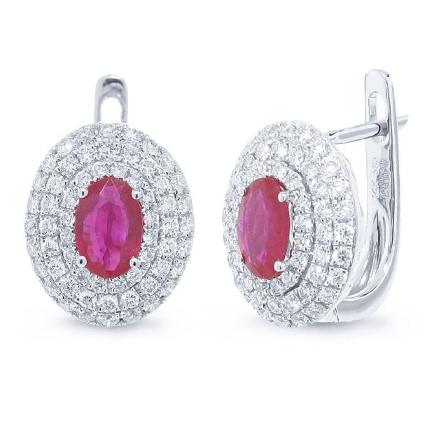 0.70 Ctw Diamond And 0.89 Ctw Ruby 14k White Gold Earring