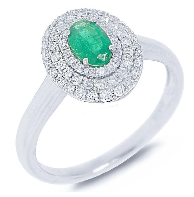 0.36 Ctw Diamond And 0.37 Ctw Emerald 14k White Gold Ring