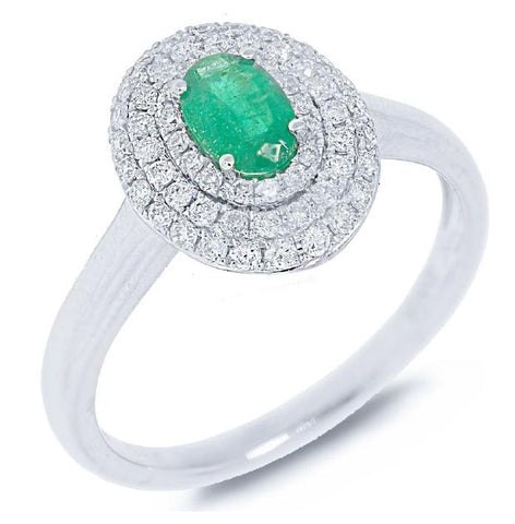 0.36 Ctw Diamond And 0.37 Ctw Emerald 14k White Gold Ring