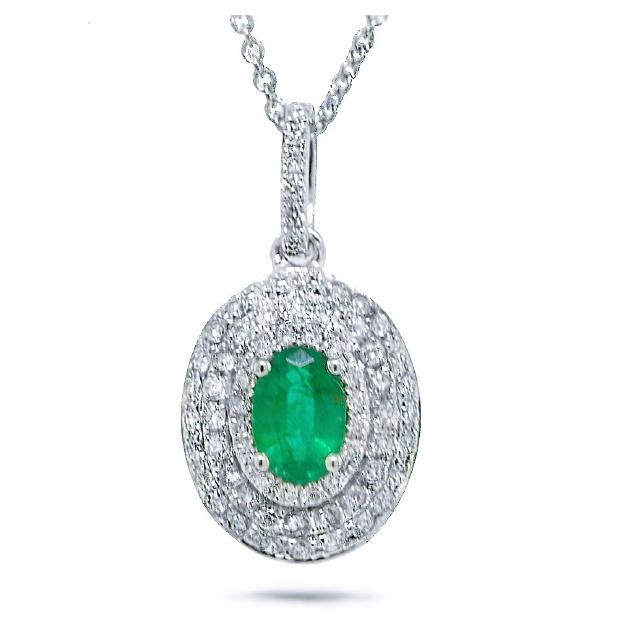 0.38 Ctw Diamond And 0.38 Ctw Emerald 14k White Gold Pendant Necklace With 18 Inch Chain