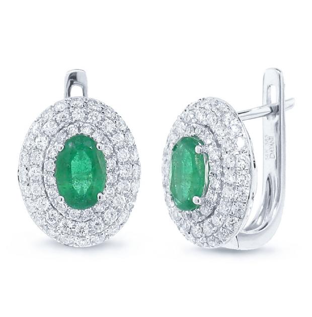 0.70 Ctw Diamond And 0.73 Ctw Emerald 14k White Gold Earring