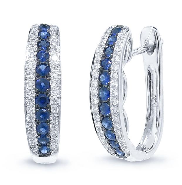 0.30 Ctw Diamond And 0.43 Ctw Blue Sapphire 14k White Gold Earring