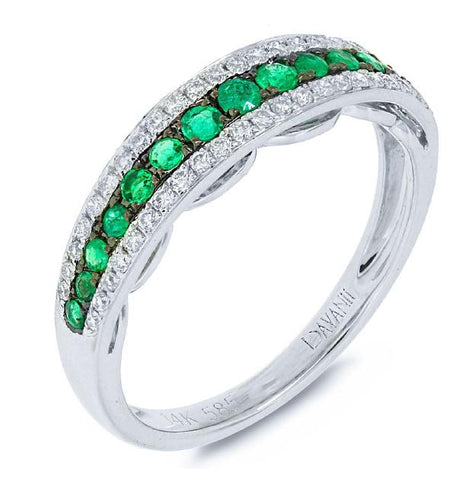 0.21 Ctw Diamond And 0.30 Ctw Emerald 14k White Gold Ring