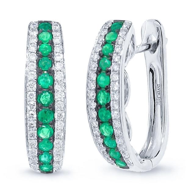 0.30 Ctw Diamond And 0.38 Ctw Emerald 14k White Gold Earring