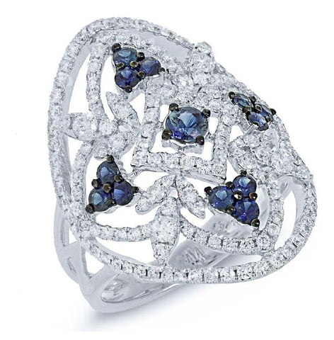 1.10 Ctw Diamond And 0.63 Ctw Blue Sapphire 14k White Gold Ring