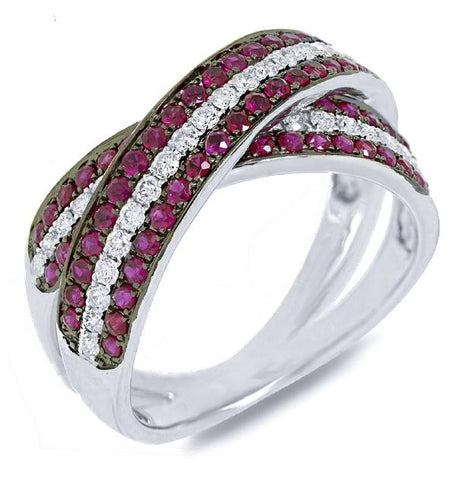 0.43 Ctw Diamond And 0.96 Ctw Ruby 14k White Gold Bridge Ring