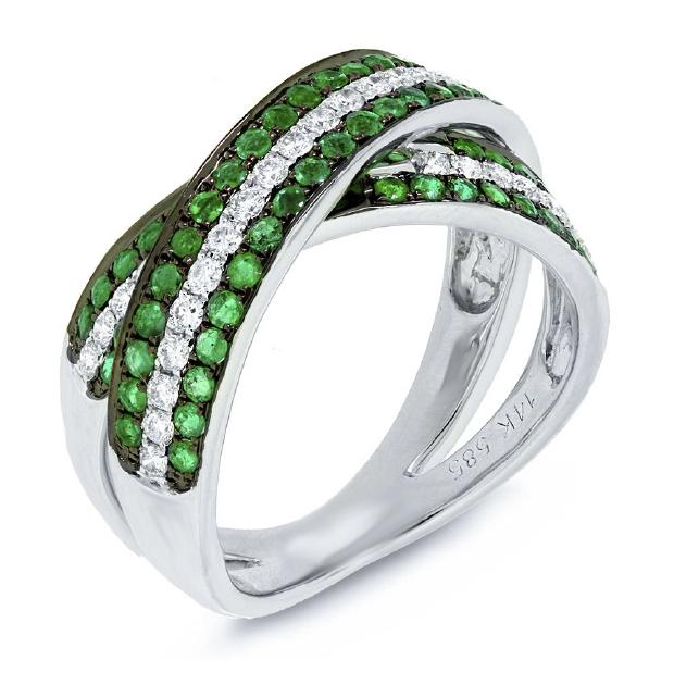 0.43 Ctw Diamond And 0.82 Ctw Emerald 14k White Gold Bridge Ring