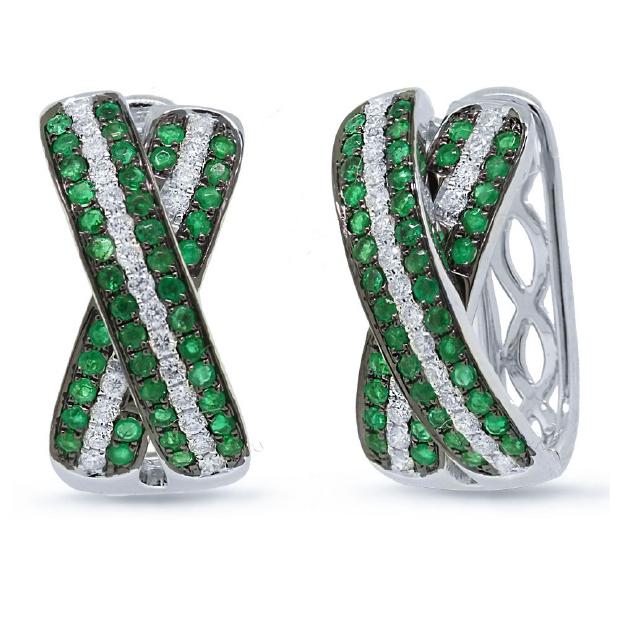 0.48 Ctw Diamond And 0.82 Ctw Emerald 14k White Gold Bridge Earring