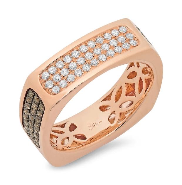 0.94 Ctw 14k Rose Gold White And Champagne Diamond Mens Wedding Band Ring